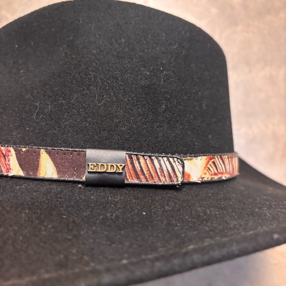 Eddy Bros Black 100% Wool Felt Cowboy Western Hat Made in USA Womens Large - Picture 2 of 5